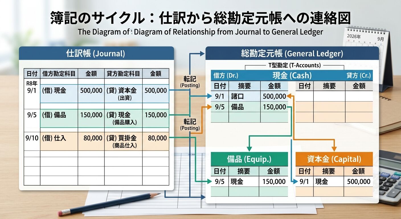 【本日の疑問】仕訳から総勘定元帳への転記の仕方